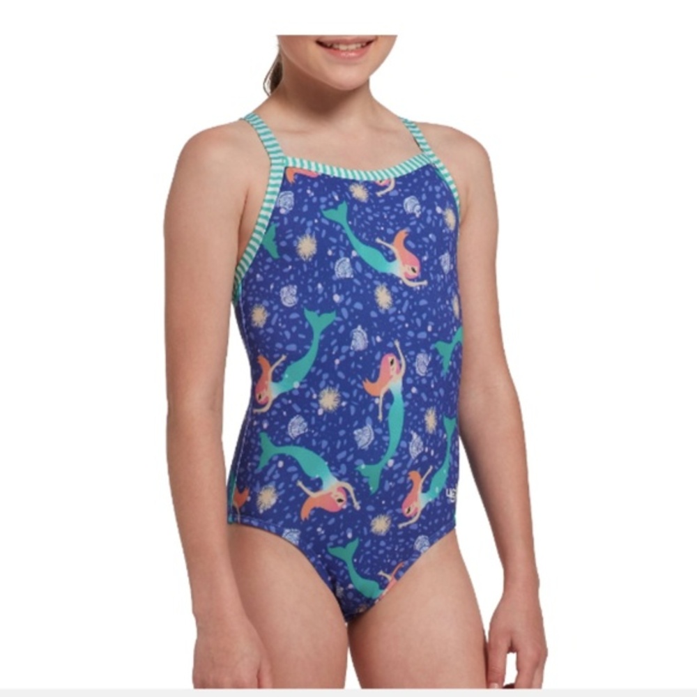New Dolfin Girls' Uglies Print One Piece Swimsuit Sz 14